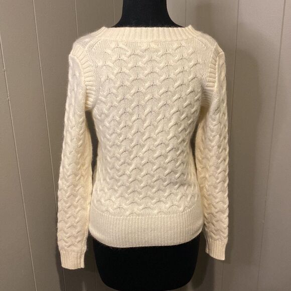 J.Crew Pullover Sweater Small White Angora Rabbit Hair-Wool Cable Knit - Picture 4 of 5